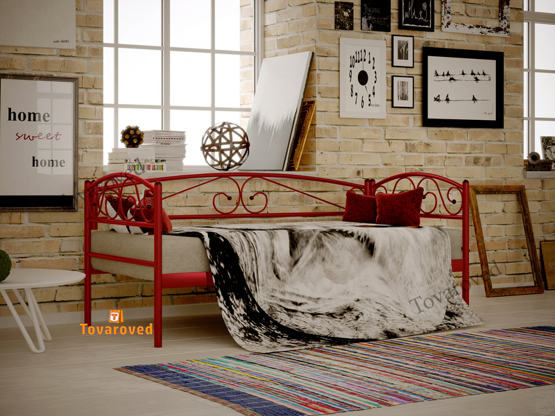 

Кровать односпальная металлическая 90x200 Метакам Верона люкс Красный лак