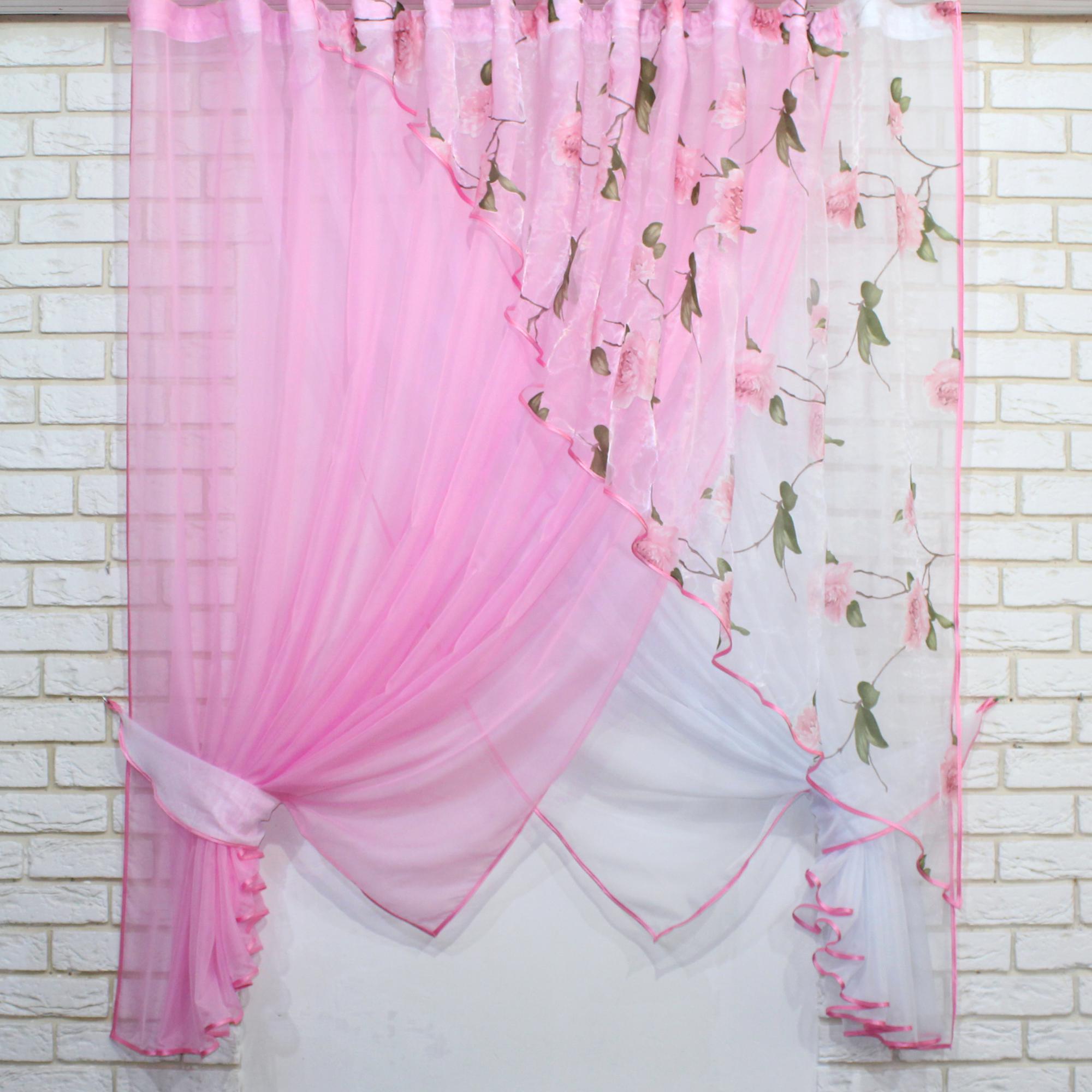 

Кухонный комплект VR-Textil ВР-текстиль шторки с подвязками, розовый с белым 3 × 1,7 м (2341)