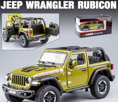 

Модель автомобиля Jeep Wrangler 1:20 внедорожник открытый багажник зеленый