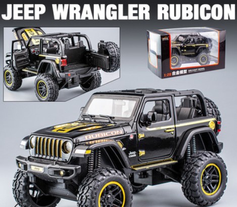 

Модель автомобиля Jeep Wrangler 1:20 внедорожник открытый багажник черный высокие колеса