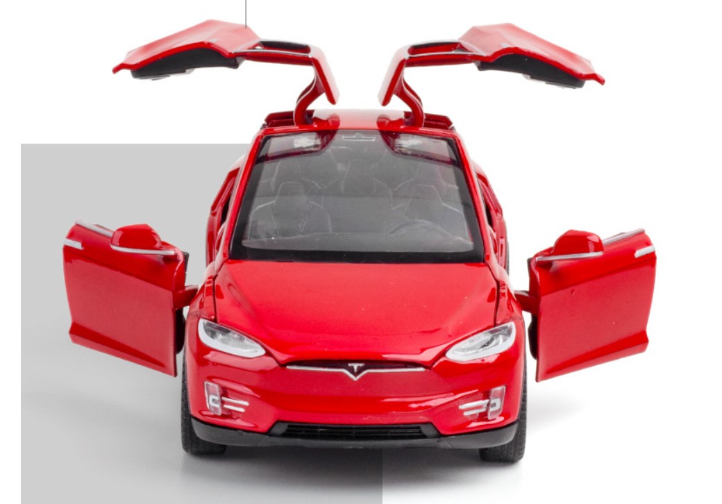 

Модель автомобиля Tesla X из нового энергетического сплава, звук и свет 1:32 красная