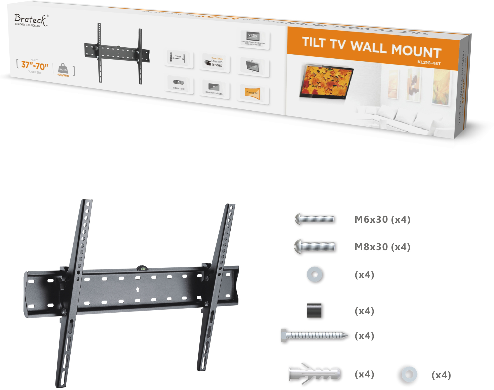 Buy Brateck KL21G-46T Tilt Wall Bracket for most 37-70 TVs