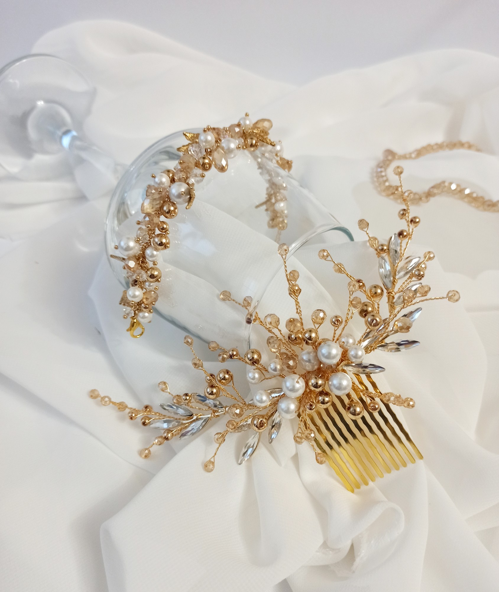 

Гребень и браслет Ksenija Vitali Wedding, золотистого цвета NP-00026