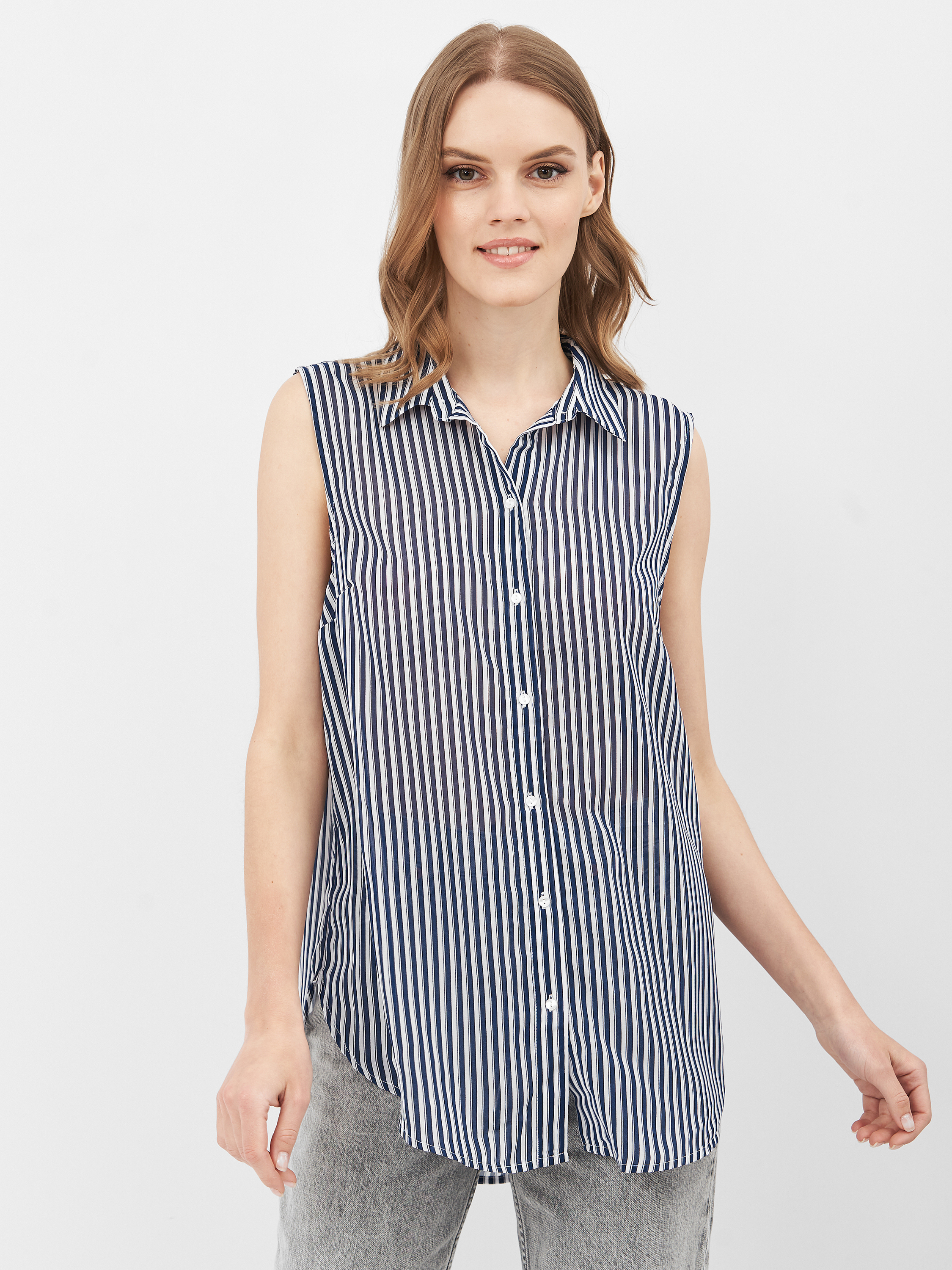

Блузка H&M 2303-7519960  Синяя с белым, Блузка H&M 2303-7519960 40 Синяя с белым