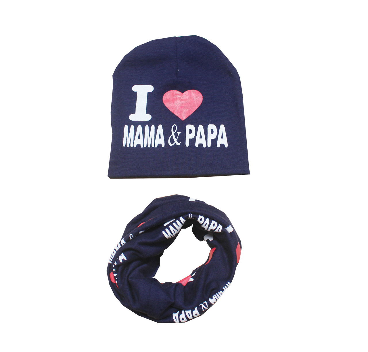 

Шапка и снуд I love mama & papa синяя 6 мес-4 года (42-52 см) J0137