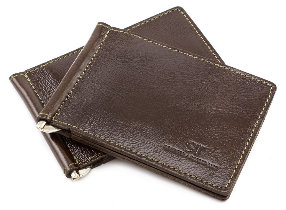 

Мужской кожаный зажим ST Leather B4-12 alkor brown (nit.green) (№8.5)