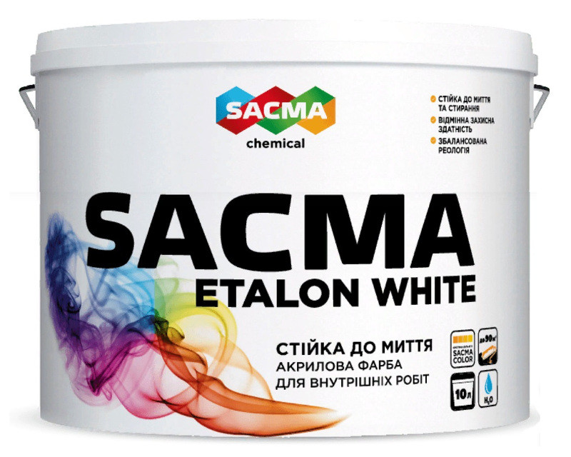 

Краска акриловая SACMA ETALON WHITE интерьерная белая 10л