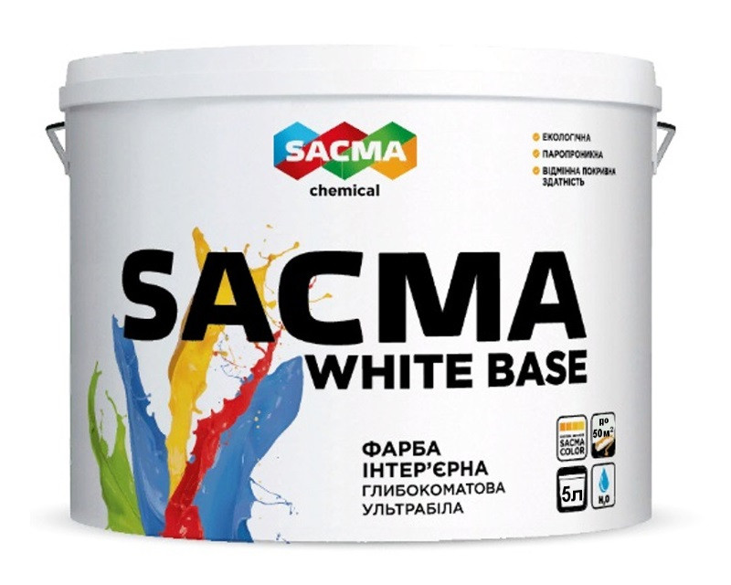 

Краска акриловая SACMA WHITE BASE для потолков белая 5л