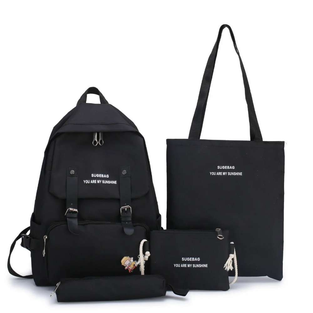 

Комплект 4 в 1 рюкзак подростковый для девочки, сумка, клатч и пенал Sugebag черный 1446048145