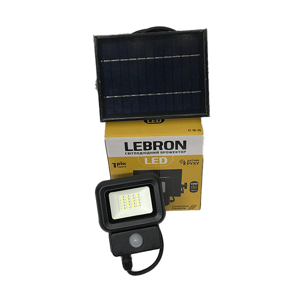 

Прожектор на солнечных батареях и датчиком движения LEBRON LF-10Solar, 10W LED, 700Lm, 6500К (4414)