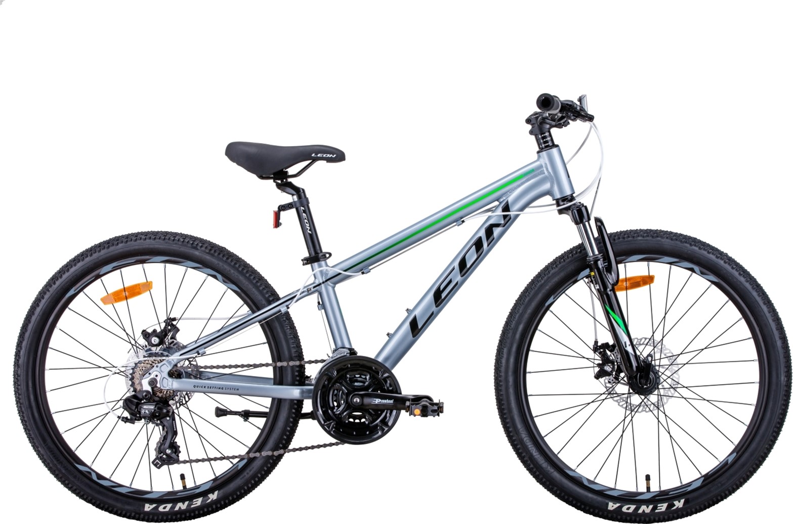 

Велосипед Leon Junior AM DD 24" 12" 2021 Серебристо-Черный с зеленым (OPS-LN-24-070)