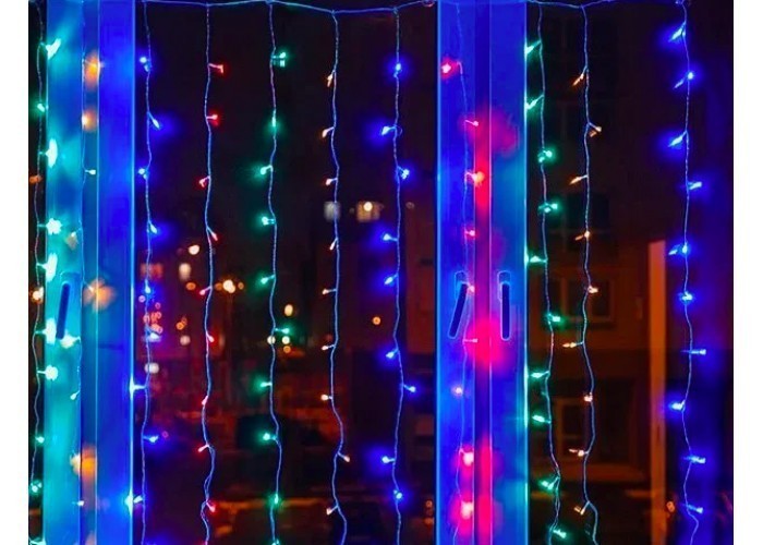 

Гирлянда новогодняя Водопад (Штора) 400 LED 3*2m, Разноцветная (микс) с переходником прозрачный шнур