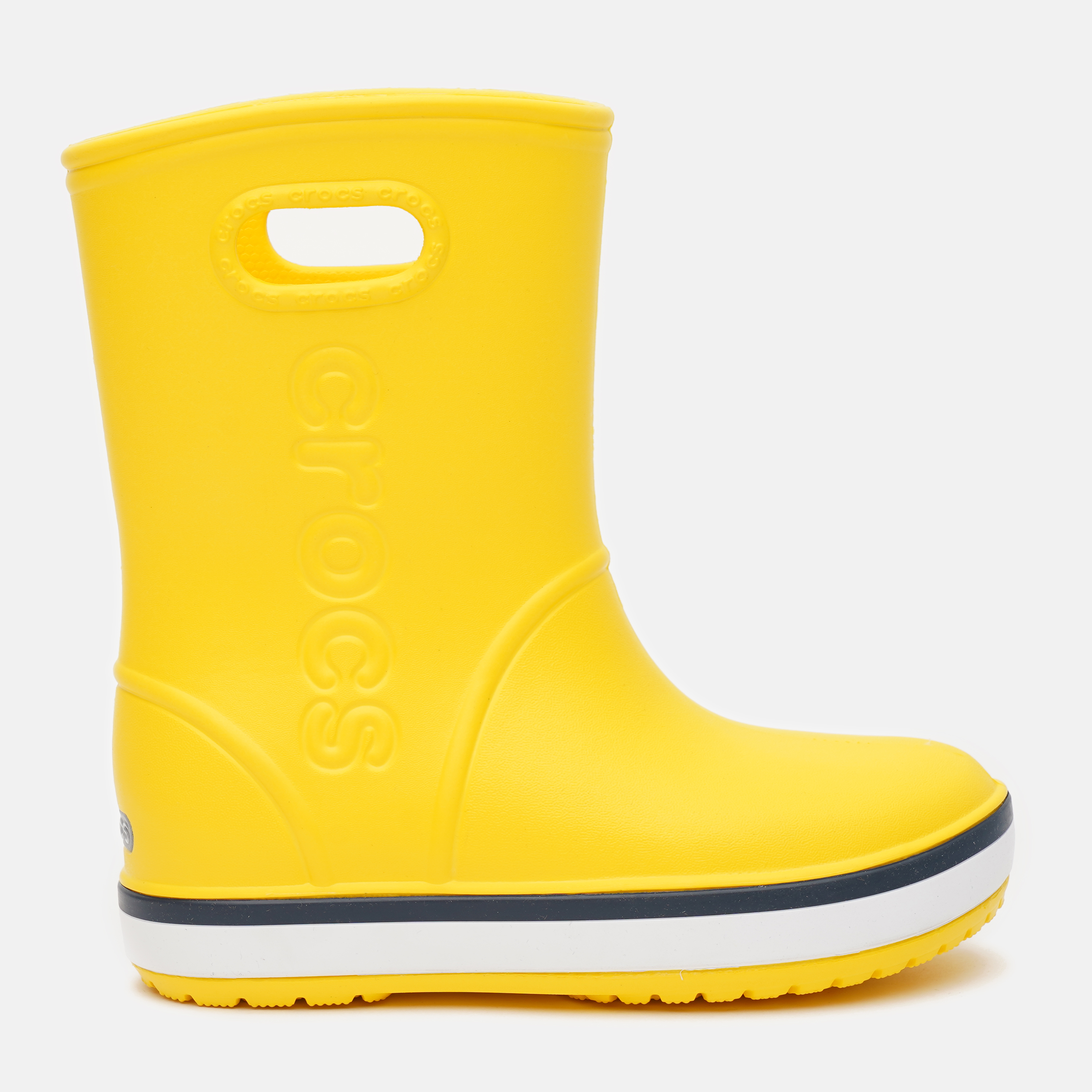 Акція на Резиновые сапоги Crocs Kids Crocband Rain Boot 205827-734-J3 34-35 Yellow/Navy (191448404946) від Rozetka UA