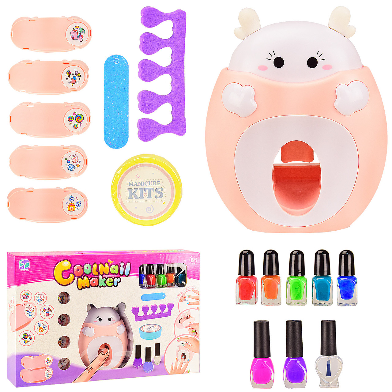 

Косметика "Маникюр" набор для девочек - аппарат (машинка) для стемпинга, 8 лаков и аксессуары