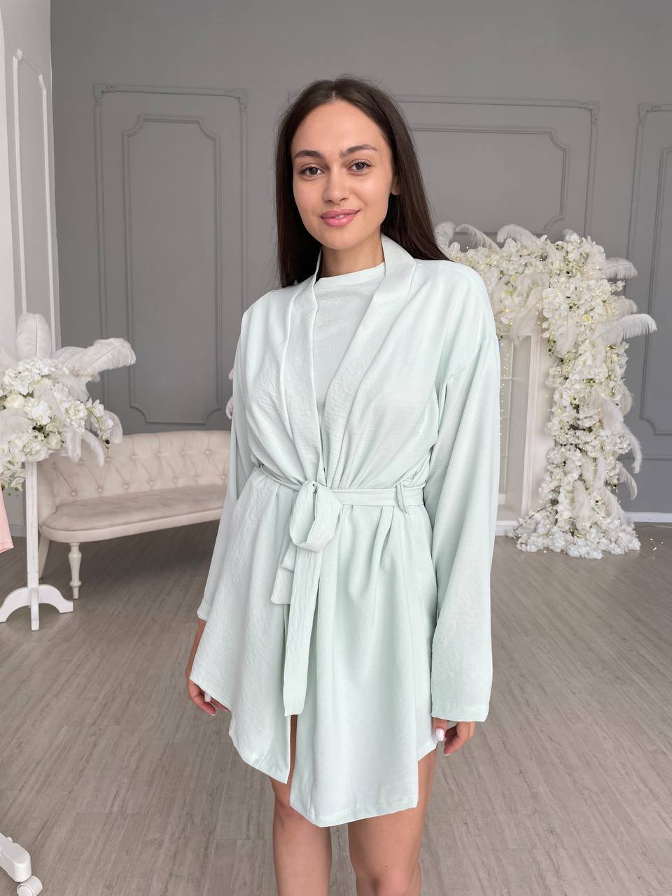 

Нежная муслиновая пижама с халатиком S Мята Shuna Comfort (5066)