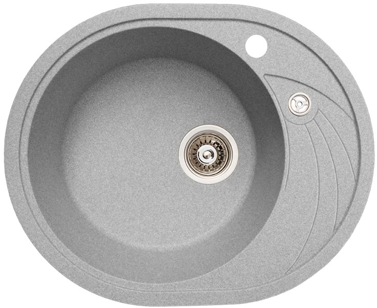 

Каменная кухонная мойка Akvatika серая с левосторонним отверстием, овальная гранитная мойка для кухни серого цвета из искусственного камня (о-8113490004)