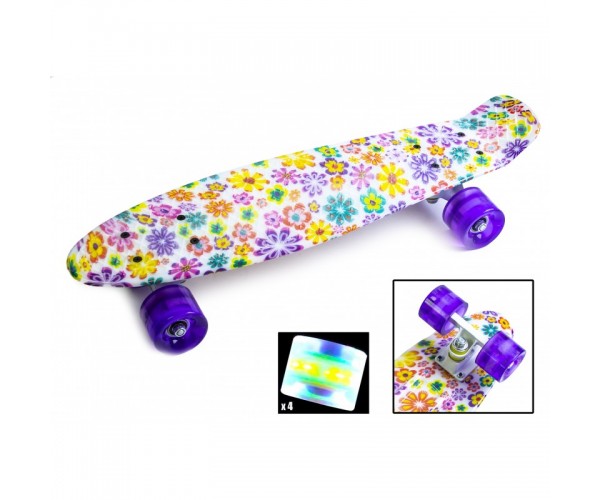 

Пенниборд с рисунком (Penny Board Print Light), Violet Flowers со светящимися колесами