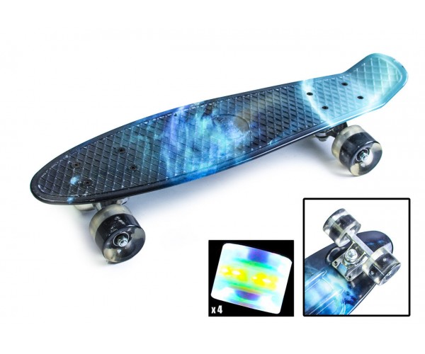 

Пенниборд с рисунком (Penny Board Print Light), Galaxy с черными светящимися колесами