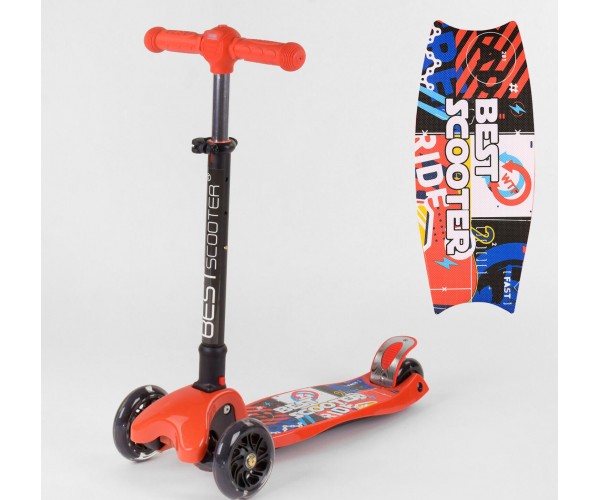 

Трехколесный самокат Best Scooter складной, с рисунком и фонариком 49886, Красный