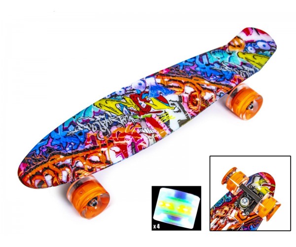 

Пенниборд с рисунком (Penny Board Print Light), Orange Graffiti со светящимися колесами