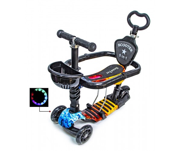 

Самокат Scooter 5 в 1 с бортиком, Fire&Ice черный