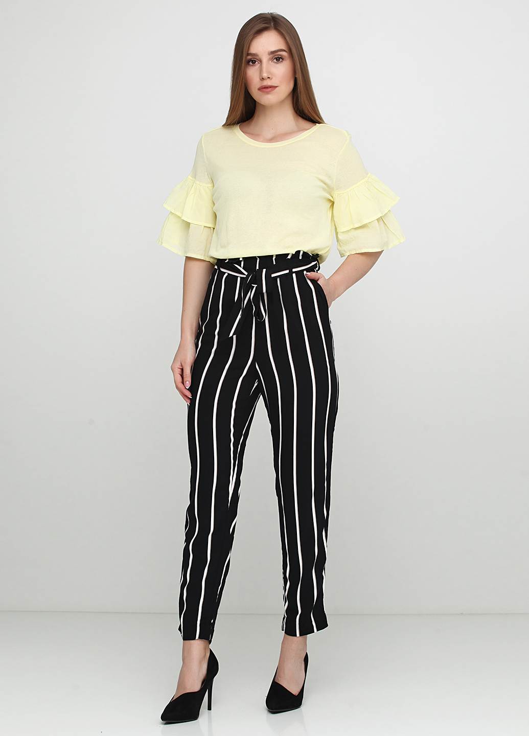 

Брюки H&M  Черный 0664319_полоска_04, Брюки H&M 40 Черный 0664319_полоска_04