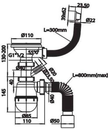

Сифон для кухонной мойки с переливом и патрубком Waterstal D 90 А-4011 10531311