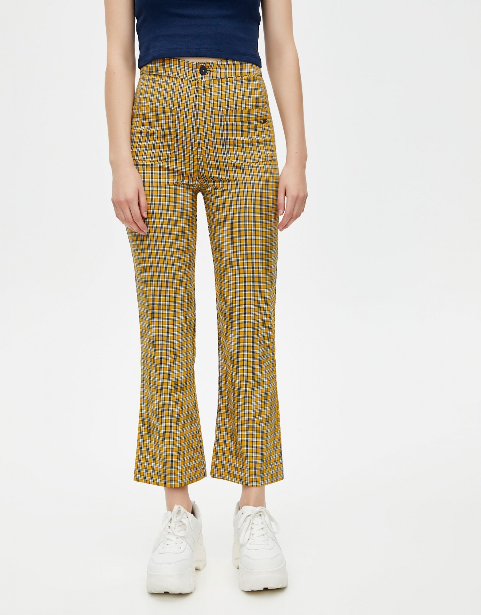 

Брюки Pull & Bear клеш  желтые в клетку 16-0026, Брюки Pull & Bear клеш M желтые в клетку 16-0026