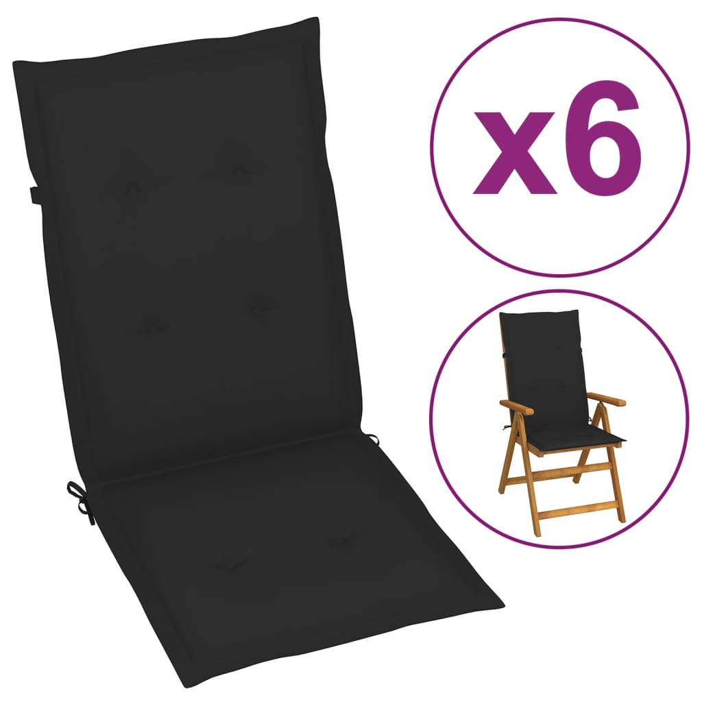 

Подушки для садового крісла Shumee 6 шт. Чорні 120x50x4 см. 314111