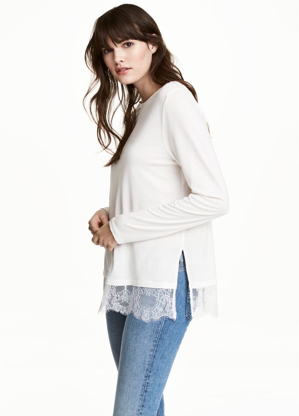 

Лонгслив H&M с кружевом M белый 14-0038