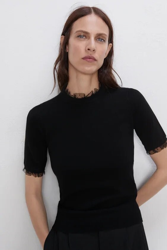 

Футболка Zara тонкой вязки  черная 15-0043, Футболка Zara тонкой вязки S черная 15-0043