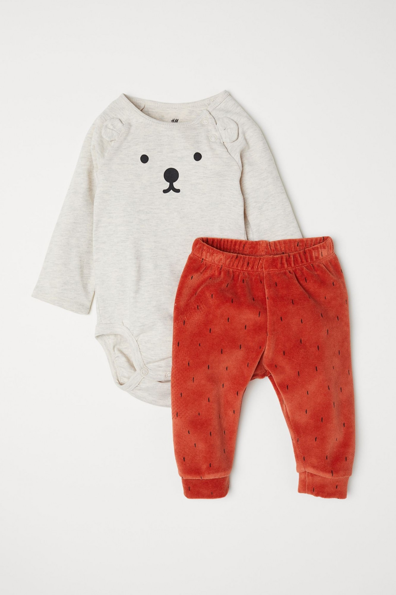 

Комплект (боди+брюки) H&M 74 серый/темно-оранжевый 2-0060