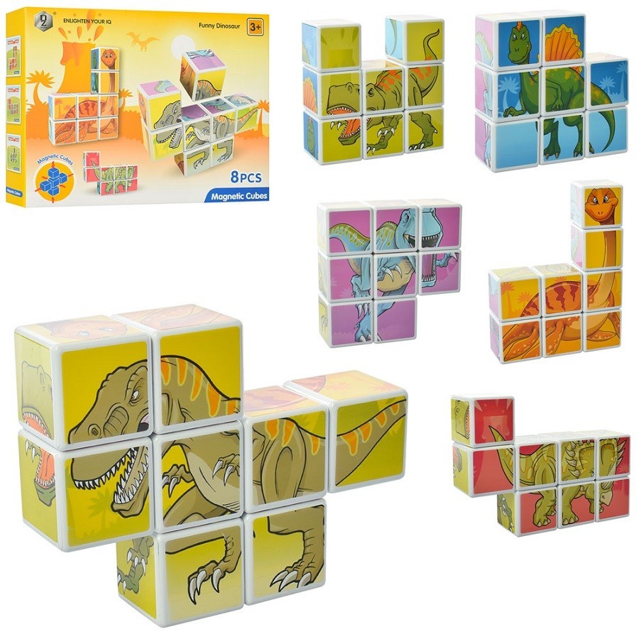 

Конструктор магнитный Magnetic cubes hd346a кубики-пазлы динозавры 8 деталей