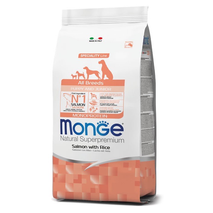 

Сухой корм для щенков всех пород Monge All Breeds Puppy & Junior Salmon с лососем 15 кг