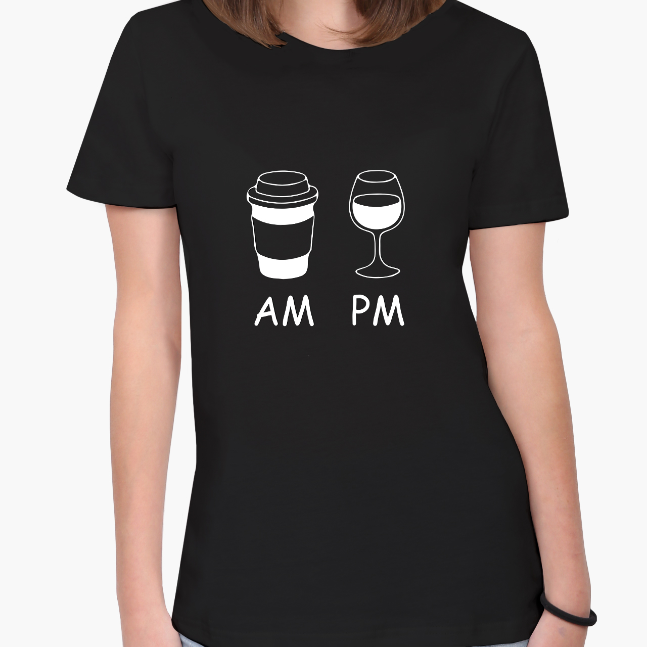 

Футболка женская Кофе утром вино ночью AM/PM (coffee in the morning wine at night) (8976-1640-5) XXL Черная