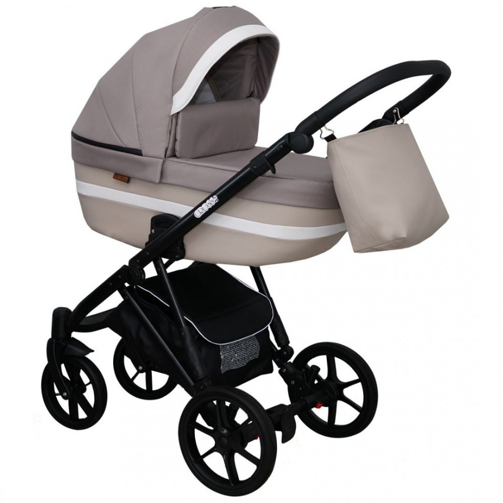 

Коляска универсальная 2 в 1 Mikrus Cross Капучино/Бежевый с дождевиком и матрасом + москитная сетка, чехлы и сумка для мамы