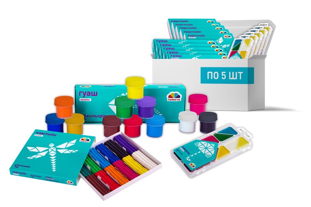 

Набор для рисования и лепки ГАММА'UA акварель гуашь пластилин 5 комплектов 500608