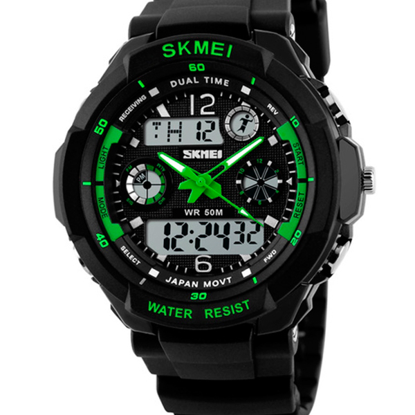 

Мужские кварцевые часы Skmei S-Shock 45х12 мм Черный с зеленым 0931
