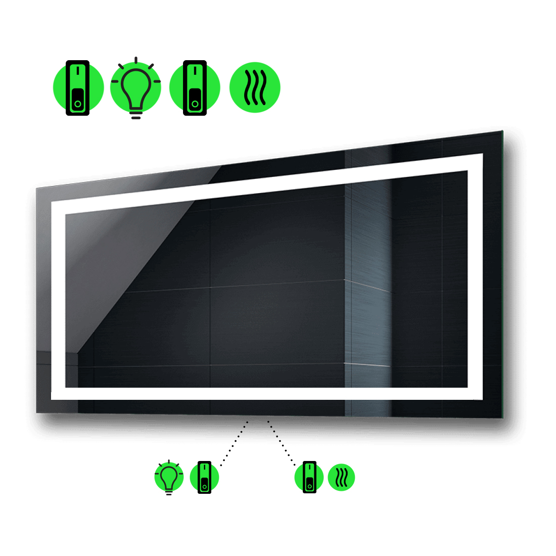 

LED-зеркало 80x70см, с подогревом и двумя механическими включателями, модель Karnet