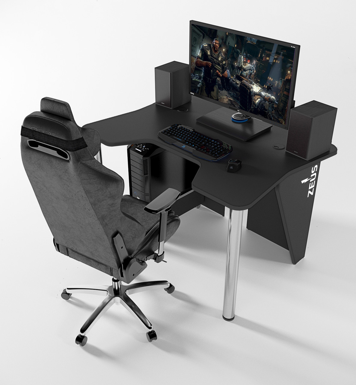 

Геймерский игровой компьютерный стол ZEUS IGROK-3L с LED подсветкой черный