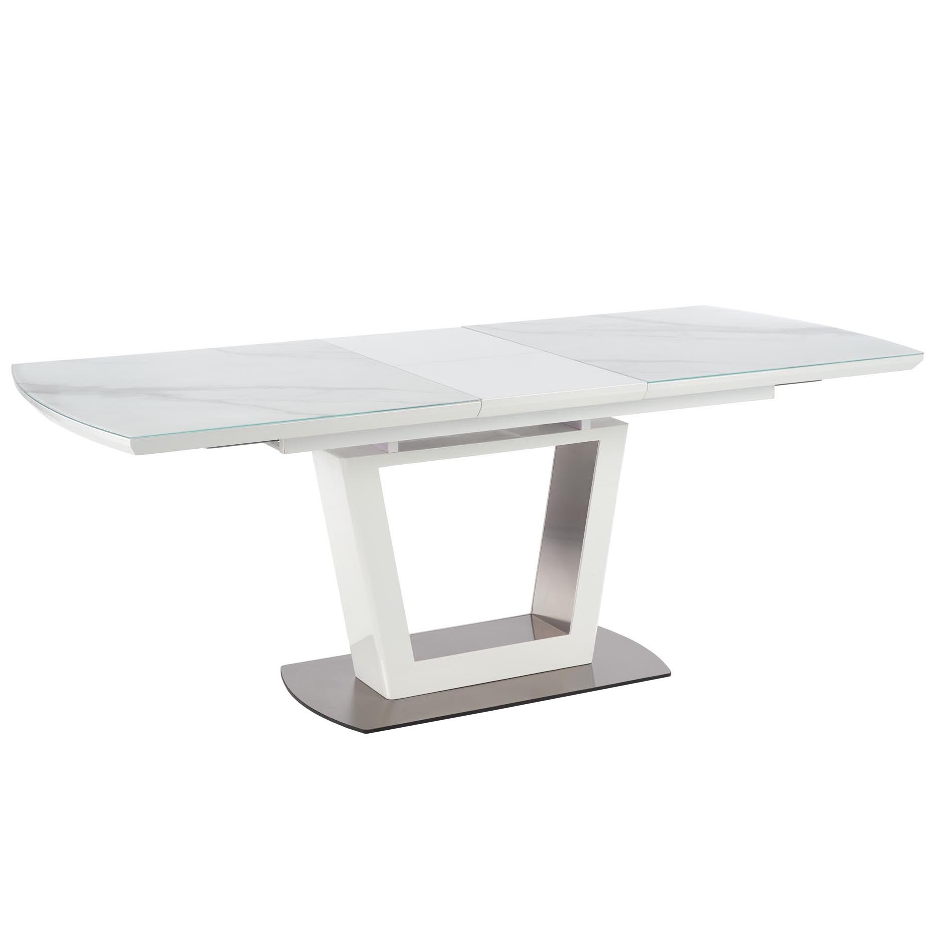 

Раскладной обеденный стол в гостиную, кухню Blanco 160(+40)x90 стекло/МДФ, сталь белый цвет Halmar Польша