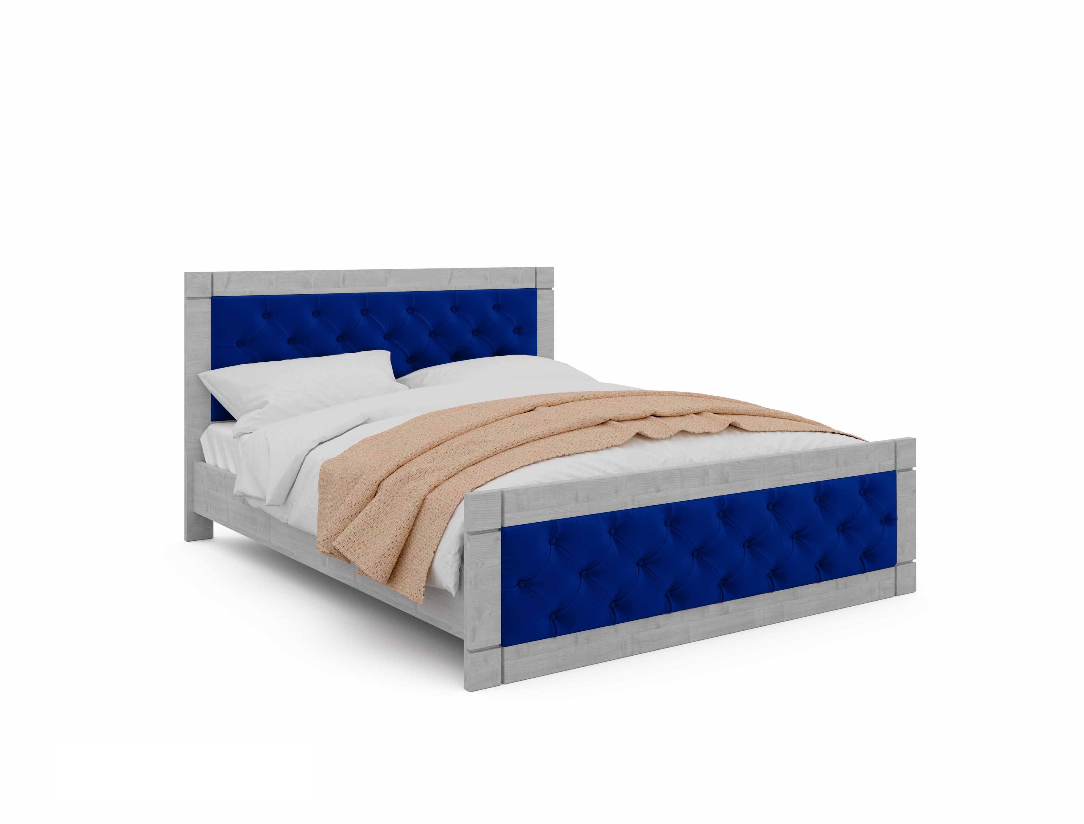 

Двуспальная кровать с мягким изголовьем Natali 180x200 ЛДСП белое дерево/ткань велюр Blue синий цвет Viorina-Deko (без матраса)