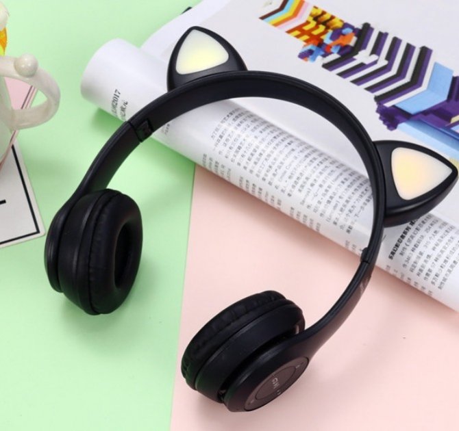 

Беспроводные Bluetooth наушники с кошачьими ушками и лед подсветкой Y47 Cat Ear Черные