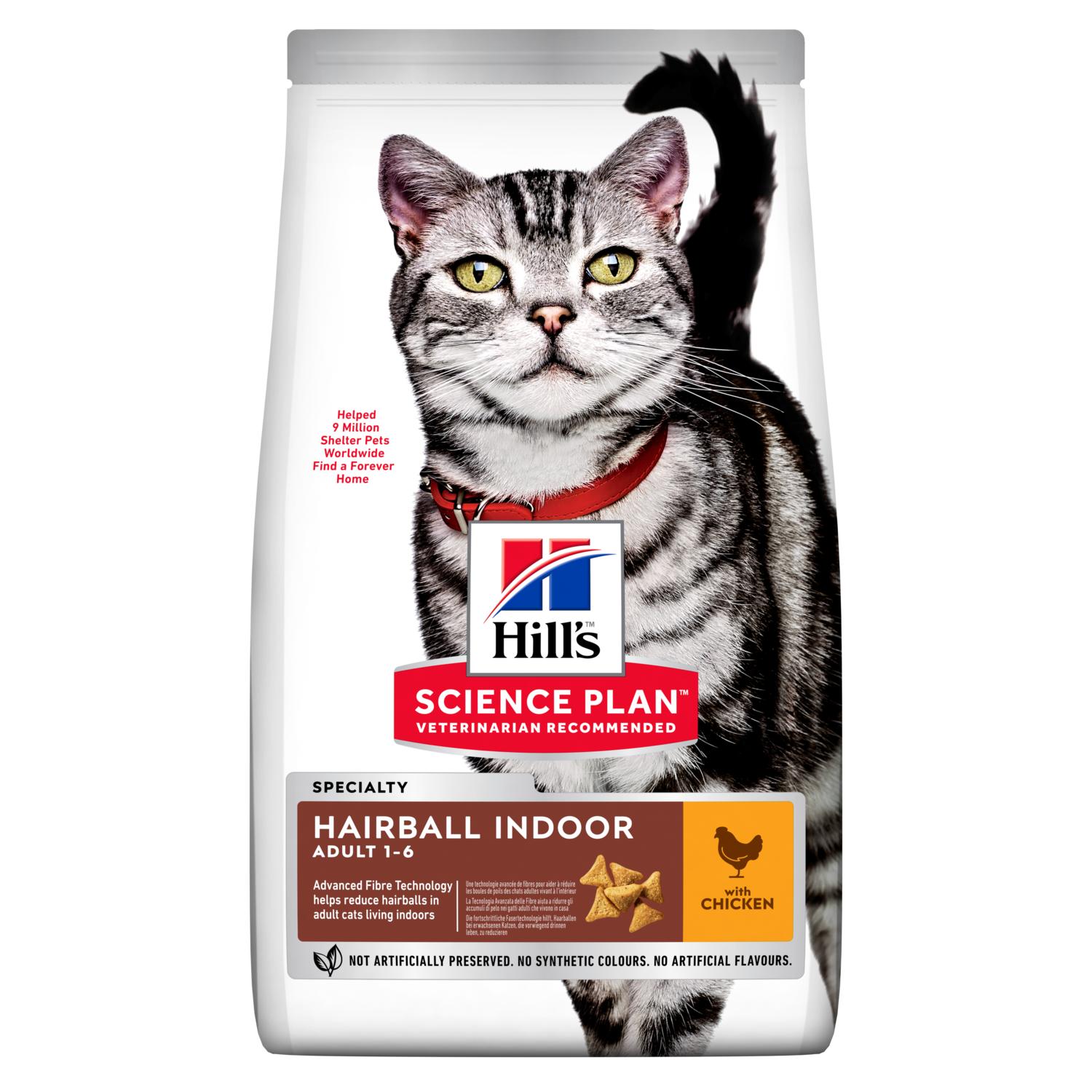 

Сухой корм HILL'S SCIENCE PLAN Adult Hairball & Indoor для домашних кошек, с Курицей - 1,5 кг