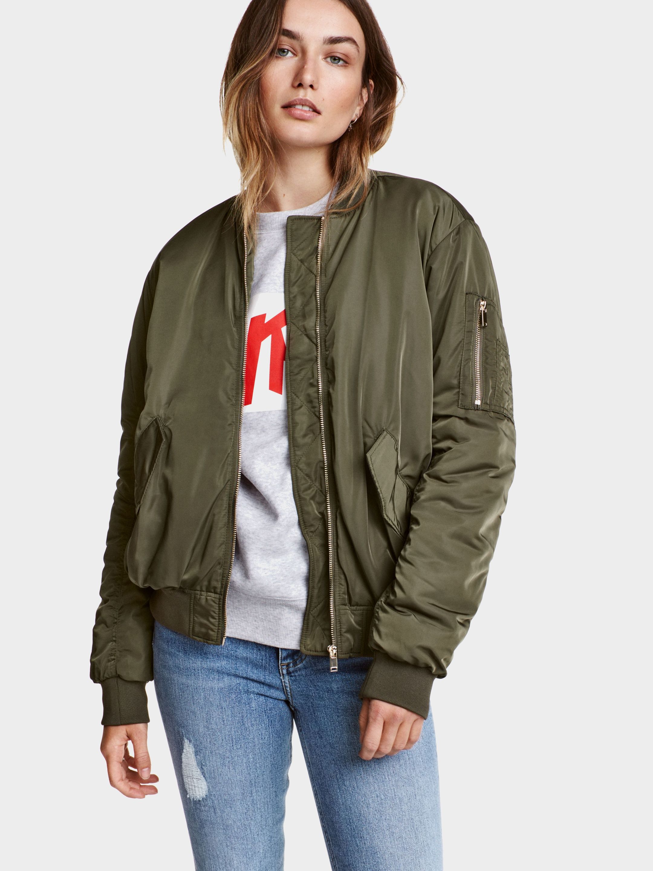 

Бомбер H&M 4279515-ABTE 38 Болотный