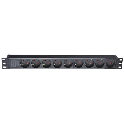 

Силовий блок Eserver 19" 9 розеток, кабель 1.8м, алюм. корпус PDU 220В, 16А (WT-2261A-GER-9WAY)
