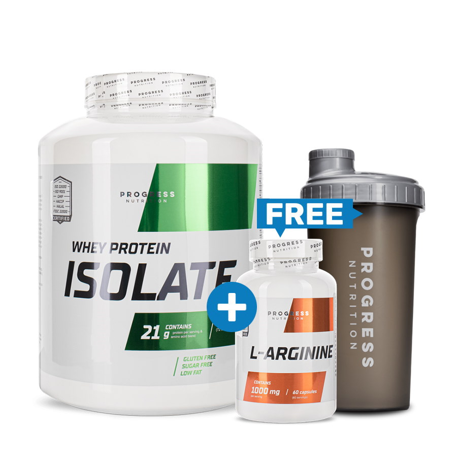 

Протеин Progress Nutrition Whey Protein Isolate, 1.8 кг + L-Arginine, 60 капсул + Шейкер, 700 мл, SALE Клубника