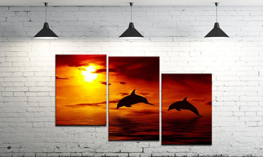 

Модульная картина на холсте DK Place из трех частей Дельфина на закате (DKPM3-t177)