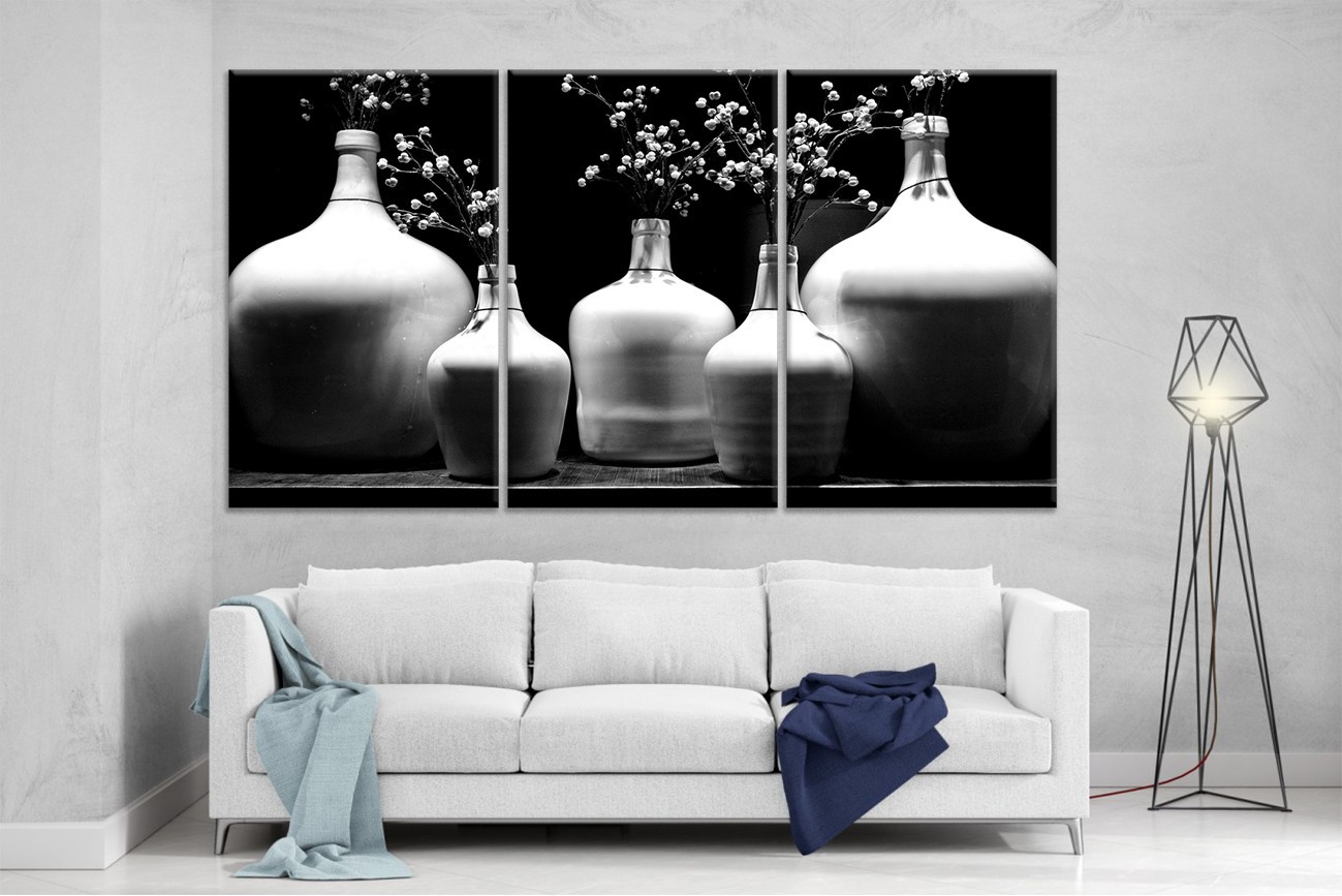 

Модульная картина на холсте DK Place из трех частей 167x99 см Белые Вазы (XL22)