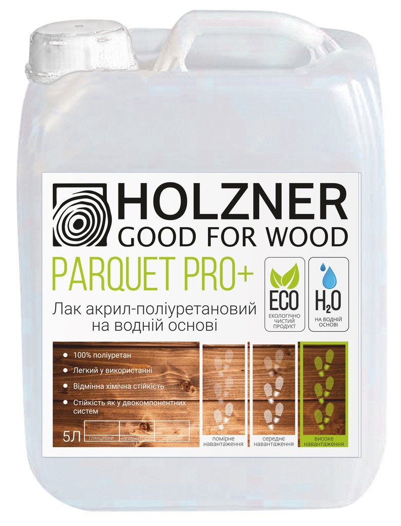 

Лак акрил-полиуретановый на водной основе Holzner Parquet Pro+ Глянцевый 5 л